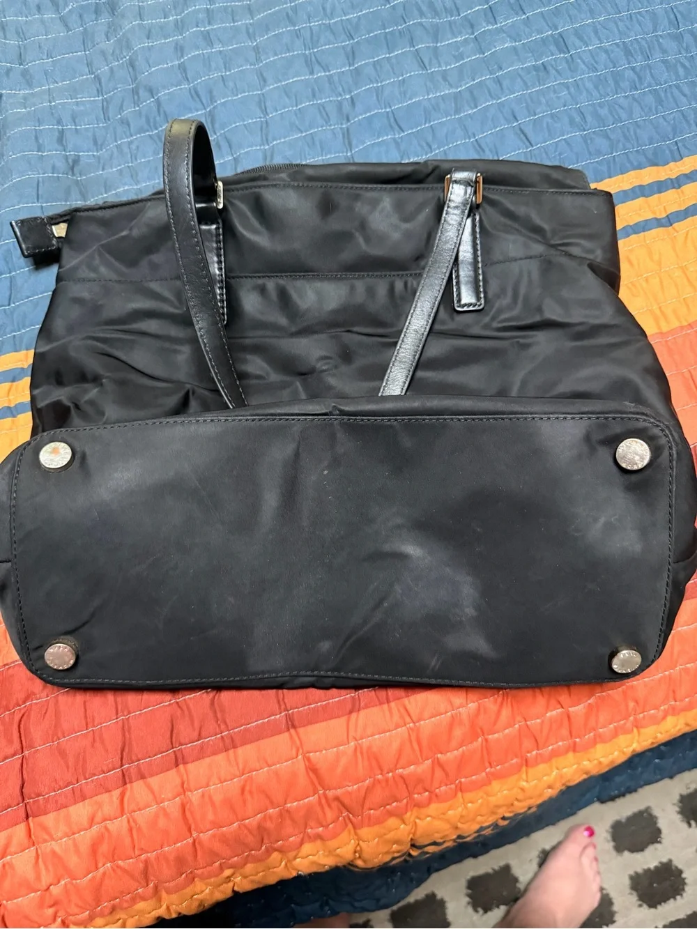 Michael Kors Black Nylon Tote with Gold MK Charm